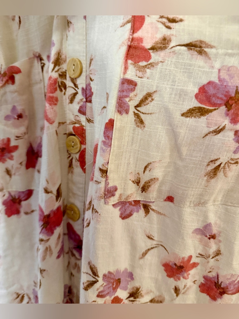 Monteau Cream Floral Midi Dress Medium Cottagecore Button Front Dress - Picture 12 of 16